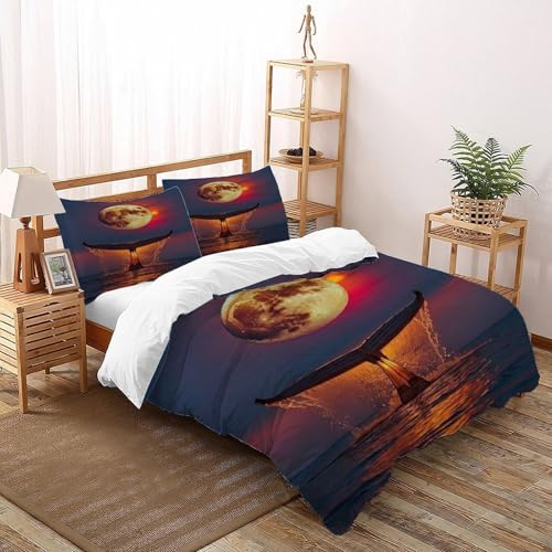 DICVXST 3D Gedruckt Der Mondschwanz des Wals Bettwäsche Set Jugendliche Kind Band Bettwäsche 3er Set Microfaser Kissenbezüge Mit ReißVerschluss Soft Double（200x200cm） von DICVXST