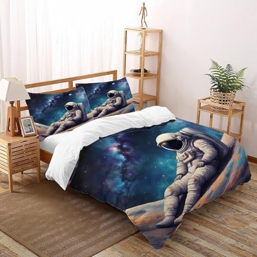 DICVXST 3D Gedruckt Entspannender Astronaut Bettwäsche Set Junge Mädchen Band Bettwäsche 3er Set Microfaser Kissenbezüge Mit Reißverschluss Double（200x200cm） von DICVXST