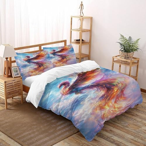 DICVXST 3D Gedruckt Feuerlicher Phoenix steigt Bettwäsche Set Jugendliche Kind Band Bettwäsche 3er Set Microfaser Kissenbezüge Mit Reißverschluss Super King（260x220cm） von DICVXST