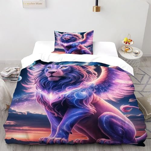 DICVXST 3D Gedruckt Galaktischer Löwe Bettwäsche Set Junge Mädchen Band Bettwäsche 2er Set Modern Kissenbezüge Mit Reißverschluss Single（135x200cm） von DICVXST