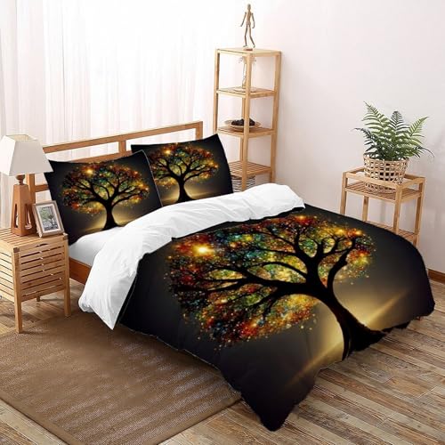 DICVXST 3D Gedruckt Glänzender Baum des Lebens Bettwäsche Set Mädchen Band Bettwäsche 3er Set Mikrofaser Kissenbezüge Mit ReißVerschluss Soft King（220x240cm） von DICVXST