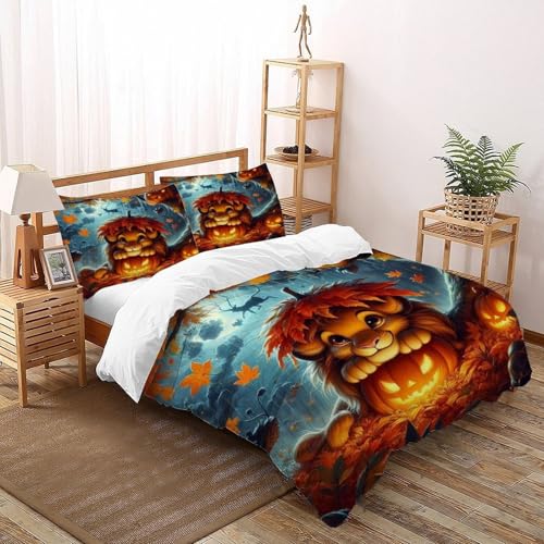 DICVXST 3D Gedruckt Halloween Löwenjunge Bettwäsche Set Junge Mädchen Band Bettwäsche 3er Set Microfaser Kissenbezüge Mit ReißVerschluss Soft Super King（260x220cm） von DICVXST