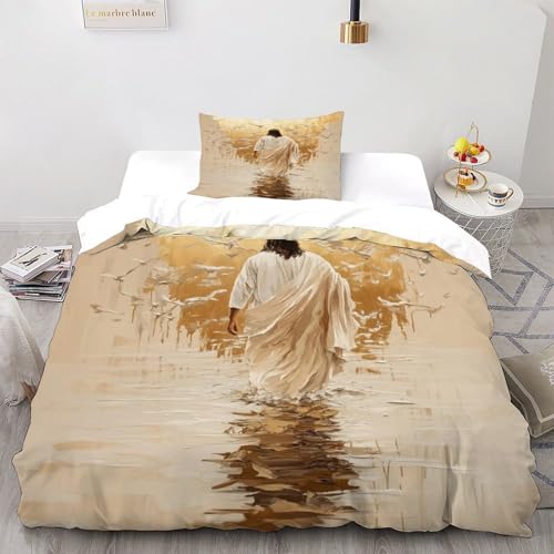 DICVXST 3D Gedruckt Jesus geht auf Wasser Bettwäsche Set Junge Mädchen Band Bettwäsche 2er Set Weiche Kissenbezüge Mit ReißVerschluss Soft Single（135x200cm） von DICVXST