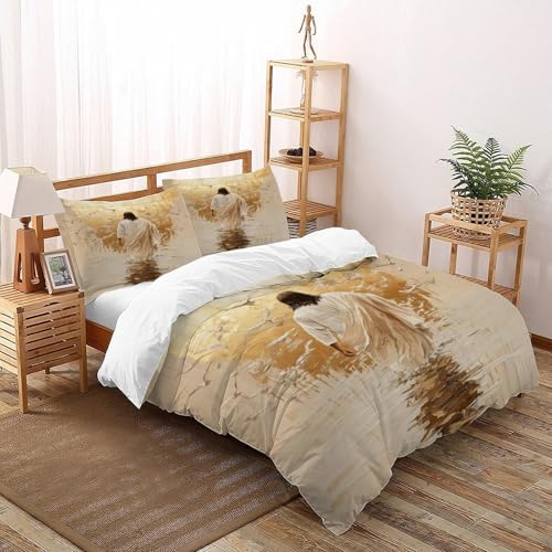 DICVXST 3D Gedruckt Jesus geht auf Wasser Bettwäsche Set Mädchen Band Bettwäsche 3er Set Microfaser Kissenbezüge Mit ReißVerschluss Soft King（220x240cm） von DICVXST