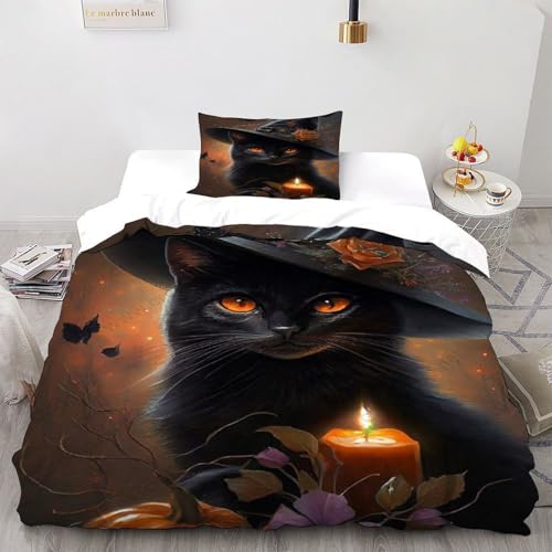 DICVXST 3D Gedruckt Katze der Hexe Bettwäsche Set Jugendliche Kind Band Bettwäsche 2er Set Mikrofaser Kissenbezüge Mit Reißverschluss Single（135x200cm） von DICVXST