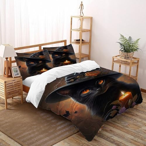 DICVXST 3D Gedruckt Katze der Hexe Bettwäsche Set Jugendliche Kind Band Bettwäsche 3er Set Mikrofaser Kissenbezüge Mit Reißverschluss Double（200x200cm） von DICVXST
