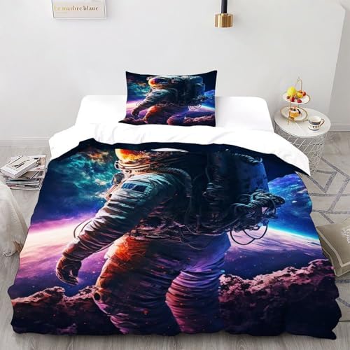 DICVXST 3D Gedruckt Kosmischer Astronaut Bettwäsche Set Jugendliche Kind Band Bettwäsche 2er Set Microfaser Kissenbezüge Mit Reißverschluss Single（135x200cm） von DICVXST