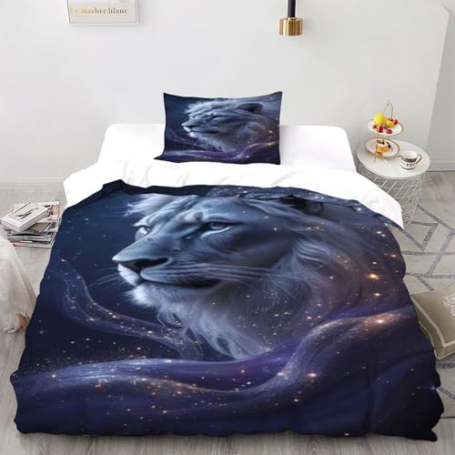 DICVXST 3D Gedruckt Kosmischer Löwe Bettwäsche Set Junge Mädchen Band Bettwäsche 2er Set Mikrofaser Kissenbezüge Mit Reißverschluss Single（135x200cm） von DICVXST
