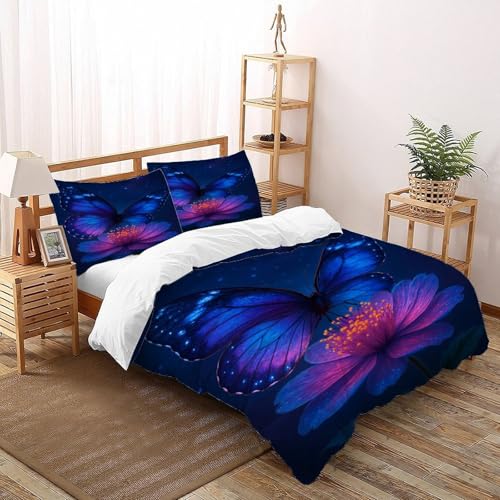 DICVXST 3D Gedruckt Kosmischer Schmetterling on Flower Bettwäsche Set Jugendliche Kind Band Bettwäsche 3er Set Weiche Kissenbezüge Mit ReißVerschluss Soft Super King（260x220cm） von DICVXST