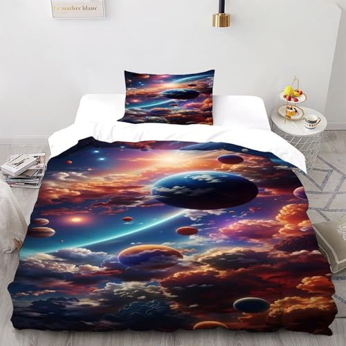 DICVXST 3D Gedruckt Kosmischer Tanz der Planeten Bettwäsche Set Kinder Band Bettwäsche 2er Set Microfaser Kissenbezüge Mit ReißVerschluss Soft Single（135x200cm） von DICVXST