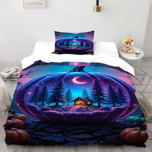 DICVXST 3D Gedruckt Kürbis Cottage Bettwäsche Set Junge Mädchen Band Bettwäsche 2er Set Mikrofaser Kissenbezüge Mit Reißverschluss Single（135x200cm） von DICVXST