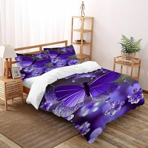DICVXST 3D Gedruckt Lila Schmetterling Charme Bettwäsche Set Junge Mädchen Band Bettwäsche 3er Set Microfaser Kissenbezüge Mit Reißverschluss Double（200x200cm） von DICVXST