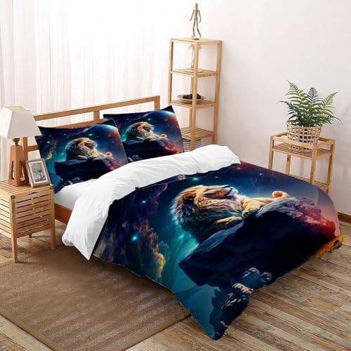 DICVXST 3D Gedruckt Löwenkönig des Kosmos Bettwäsche Set Jugendliche Kind Band Bettwäsche 3er Set Microfaser Kissenbezüge Mit ReißVerschluss Soft Super King（260x220cm） von DICVXST
