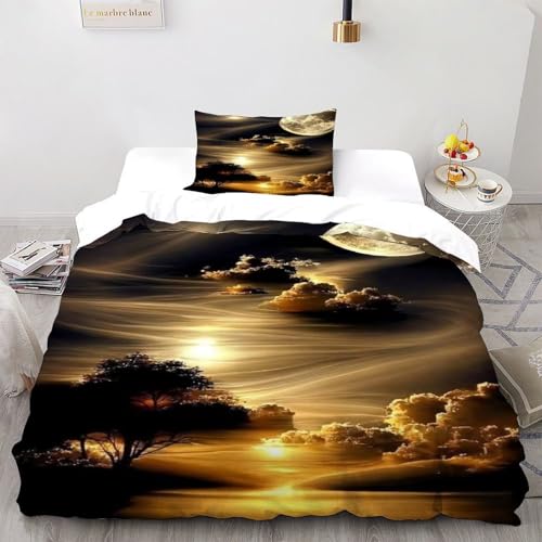 DICVXST 3D Gedruckt Mondbeleuchtete goldene Wolken Bettwäsche Set Junge Mädchen Band Bettwäsche 2er Set Modern Kissenbezüge Mit Reißverschluss Single（135x200cm） von DICVXST