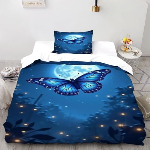 DICVXST 3D Gedruckt Moonlit Schmetterling Bettwäsche Set Junge Mädchen Band Bettwäsche 2er Set Weiche Kissenbezüge Mit Reißverschluss Single（135x200cm） von DICVXST
