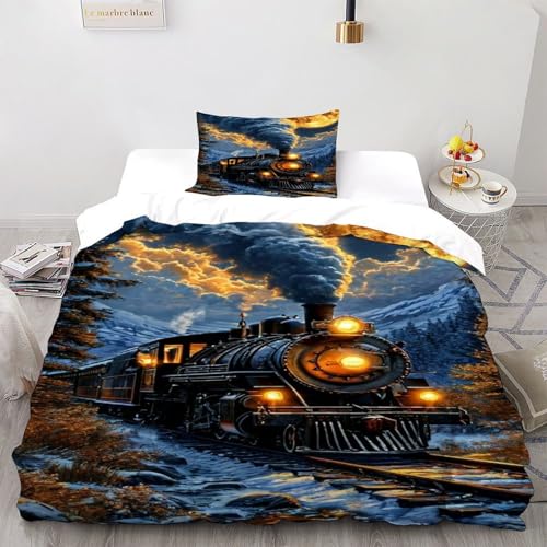 DICVXST 3D Gedruckt Moonlit Winterzug Bettwäsche Set Jugendliche Kind Band Bettwäsche 2er Set Microfaser Kissenbezüge Mit ReißVerschluss Soft Single（135x200cm） von DICVXST