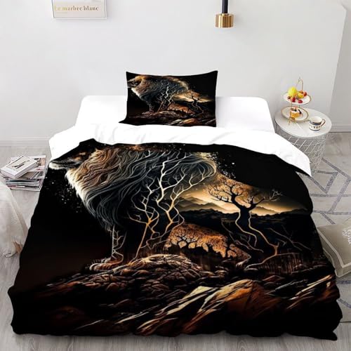 DICVXST 3D Gedruckt Mystische Löwen Silhouette Bettwäsche Set Jugendliche Kind Band Bettwäsche 2er Set Modern Kissenbezüge Mit Reißverschluss Single（135x200cm） von DICVXST