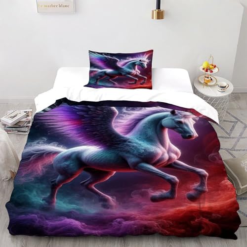 DICVXST 3D Gedruckt Neon Pegasus Bettwäsche Set Junge Mädchen Band Bettwäsche 2er Set Microfaser Kissenbezüge Mit Reißverschluss Single（135x200cm） von DICVXST