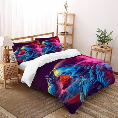 DICVXST 3D Gedruckt Neon Rauch Astronaut Bettwäsche Set Mädchen Band Bettwäsche 3er Set Modern Kissenbezüge Mit ReißVerschluss Soft Double（200x200cm） von DICVXST