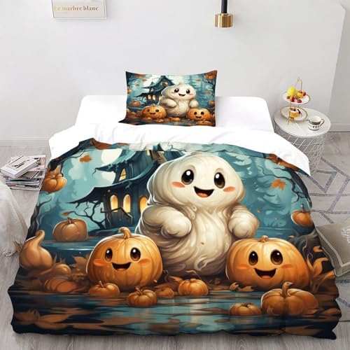 DICVXST 3D Gedruckt Niedlicher Halloween-Geist Bettwäsche Set Junge Mädchen Band Bettwäsche 2er Set Mikrofaser Kissenbezüge Mit ReißVerschluss Soft Single（135x200cm） von DICVXST