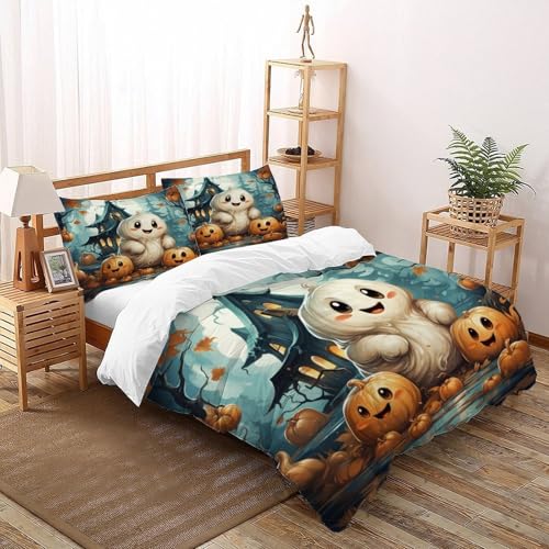 DICVXST 3D Gedruckt Niedlicher Halloween-Geist Bettwäsche Set Junge Mädchen Band Bettwäsche 3er Set Mikrofaser Kissenbezüge Mit ReißVerschluss Soft King（220x240cm） von DICVXST