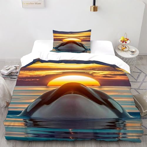 DICVXST 3D Gedruckt Orca Sunset Tauchen Bettwäsche Set Junge Mädchen Band Bettwäsche 2er Set Mikrofaser Kissenbezüge Mit ReißVerschluss Soft Single（135x200cm） von DICVXST