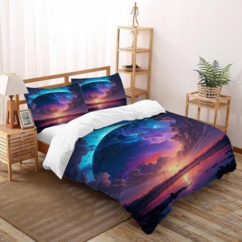 DICVXST 3D Gedruckt Planetarische Morgendämmerung Bettwäsche Set Jugendliche Kind Band Bettwäsche 3er Set Mikrofaser Kissenbezüge Mit ReißVerschluss Soft Double（200x200cm） von DICVXST