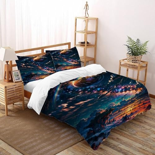 DICVXST 3D Gedruckt Regenbogen Himmel Bettwäsche Set Jugendliche Kind Band Bettwäsche 3er Set Microfaser Kissenbezüge Mit ReißVerschluss Soft Double（200x200cm） von DICVXST