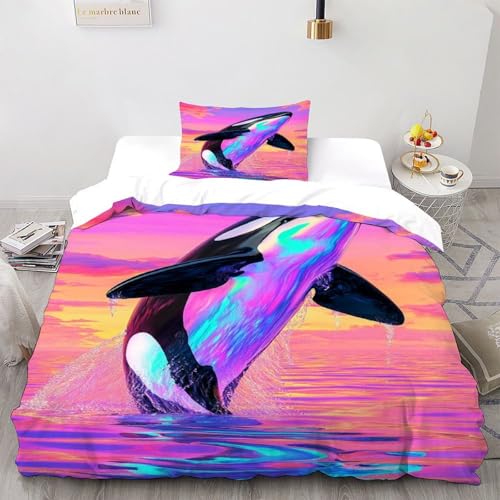 DICVXST 3D Gedruckt Regenbogen Orca Bettwäsche Set Jugendliche Kind Band Bettwäsche 2er Set Modern Kissenbezüge Mit Reißverschluss Single（135x200cm） von DICVXST