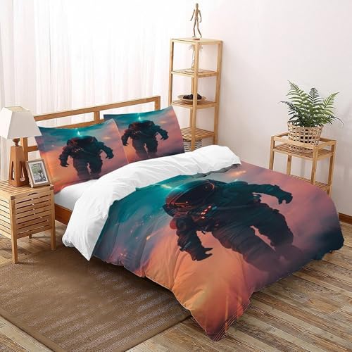 DICVXST 3D Gedruckt Sci-Fi Astronautenwanderung Bettwäsche Set Junge Mädchen Band Bettwäsche 3er Set Microfaser Kissenbezüge Mit Reißverschluss Super King（260x220cm） von DICVXST