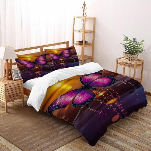 DICVXST 3D Gedruckt Sonnenuntergang Schmetterling mit Regentropfen Bettwäsche Set Junge Mädchen Band Bettwäsche 3er Set Microfaser Kissenbezüge Mit Reißverschluss Super King（260x220cm） von DICVXST