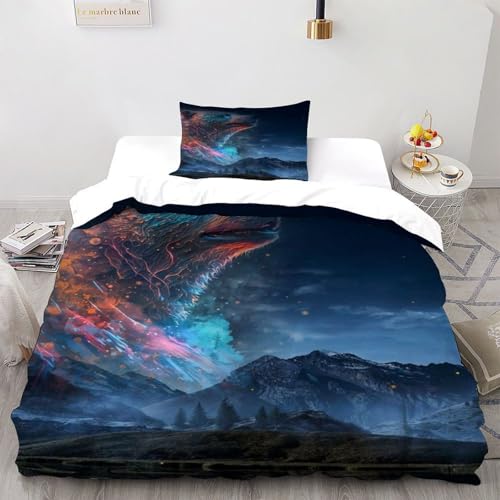 DICVXST 3D Gedruckt Spirit Bear über Nebelberge Bettwäsche Set Jugendliche Kind Band Bettwäsche 2er Set Microfaser Kissenbezüge Mit ReißVerschluss Soft Single（135x200cm） von DICVXST