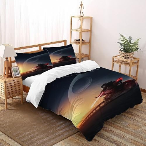 DICVXST 3D Gedruckt Todessternfahrt Bettwäsche Set Junge Mädchen Band Bettwäsche 3er Set Mikrofaser Kissenbezüge Mit ReißVerschluss Soft Super King（260x220cm） von DICVXST