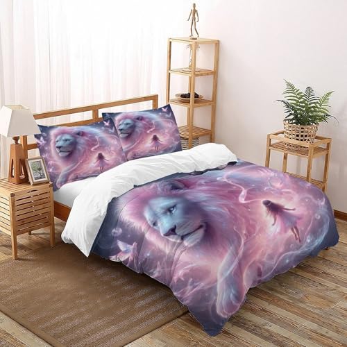 DICVXST 3D Gedruckt Umarmung der Pink Lioness Bettwäsche Set Jugendliche Kind Band Bettwäsche 3er Set Mikrofaser Kissenbezüge Mit Reißverschluss King（220x240cm） von DICVXST