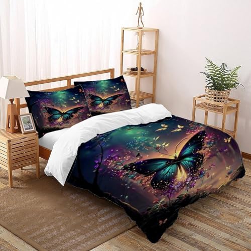 DICVXST 3D Gedruckt Verzauberter Schmetterling Glow Bettwäsche Set Junge Mädchen Band Bettwäsche 3er Set Weiche Kissenbezüge Mit ReißVerschluss Soft Double（200x200cm） von DICVXST