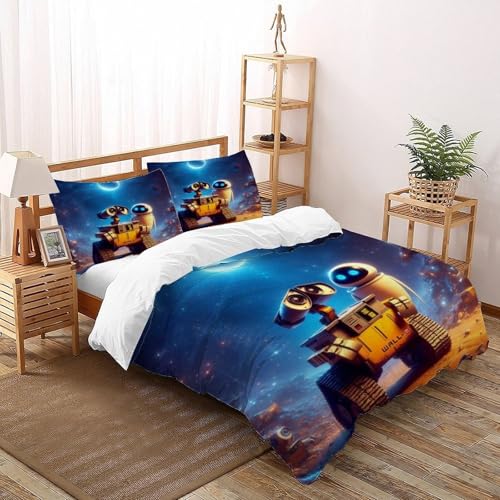 DICVXST 3D Gedruckt Wall-E und Eve Stargazing Bettwäsche Set Junge Mädchen Band Bettwäsche 3er Set Modern Kissenbezüge Mit Reißverschluss King（220x240cm） von DICVXST