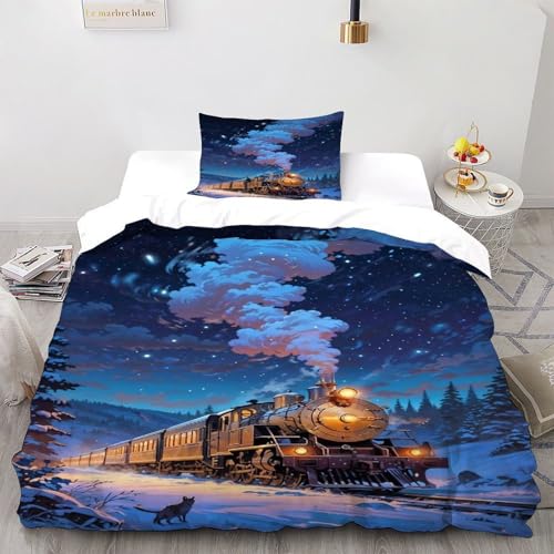 DICVXST 3D Gedruckt Winter Nachtzug Bettwäsche Set Junge Mädchen Band Bettwäsche 2er Set Weiche Kissenbezüge Mit ReißVerschluss Soft Single（135x200cm） von DICVXST