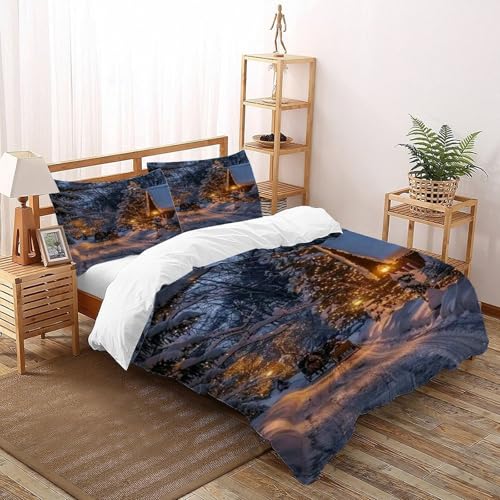 DICVXST 3D Gedruckt Winter Weihnachten Schlittenfahrt Bettwäsche Set Mädchen Band Bettwäsche 3er Set Microfaser Kissenbezüge Mit ReißVerschluss Soft Double（200x200cm） von DICVXST