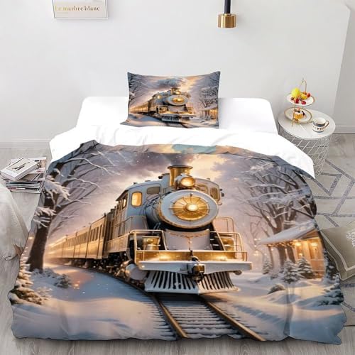 DICVXST 3D Gedruckt Winter Wunderland Zug Bettwäsche Set Jugendliche Kind Band Bettwäsche 2er Set Microfaser Kissenbezüge Mit Reißverschluss Single（135x200cm） von DICVXST