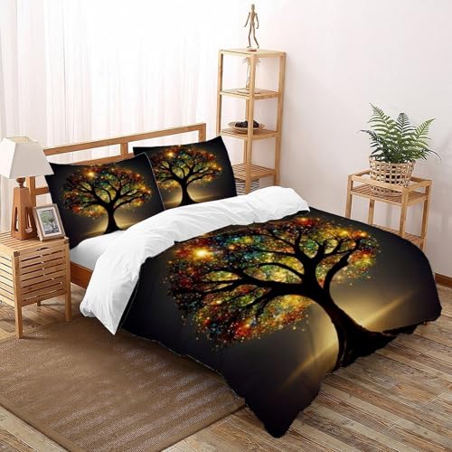 DICVXST 3D Glänzender Baum des Lebens Bettwäsche Set Jugendliche Kind Band Bettwäsche 3er Set Weiche Kissenbezüge Mit ReißVerschluss Soft Super King（260x220cm） von DICVXST
