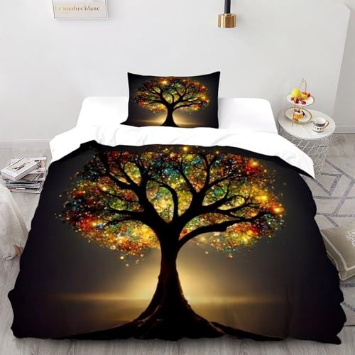 DICVXST 3D Glänzender Baum des Lebens Bettwäsche-Sets Jugendliche Kind Band Bettwäsche 2er Set Weiche Kissenbezüge Mit ReißVerschluss Soft Single（135x200cm） von DICVXST