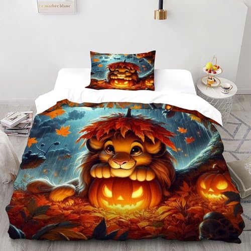 DICVXST 3D Halloween Löwenjunge Bettwäsche-Sets Jugendliche Kind Band Bettwäsche 2er Set Microfaser Kissenbezüge Mit Reißverschluss Single（135x200cm） von DICVXST