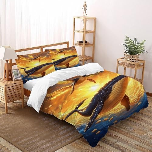 DICVXST 3D Himmlische Wale Bettwäsche Set Jugendliche Kind Band Bettwäsche 3er Set Mikrofaser Kissenbezüge Mit ReißVerschluss Soft Super King（260x220cm） von DICVXST