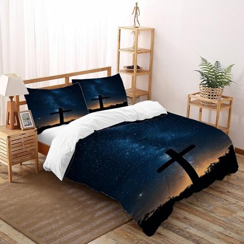 DICVXST 3D Kreuz unter der Milchstraße Bettwäsche-Sets Jugendliche Kind Band Bettwäsche 3er Set Microfaser Kissenbezüge Mit ReißVerschluss Soft King（220x240cm） von DICVXST