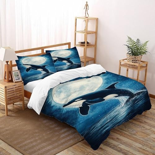 DICVXST 3D Mondlicht Orca Bettwäsche-Sets Jugendliche Kind Band Bettwäsche 3er Set Modern Kissenbezüge Mit ReißVerschluss Soft Double（200x200cm） von DICVXST