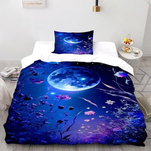 DICVXST 3D Moonlit Garten Bettwäsche-Sets Jugendliche Kind Band Bettwäsche 2er Set Modern Kissenbezüge Mit ReißVerschluss Soft Single（135x200cm） von DICVXST