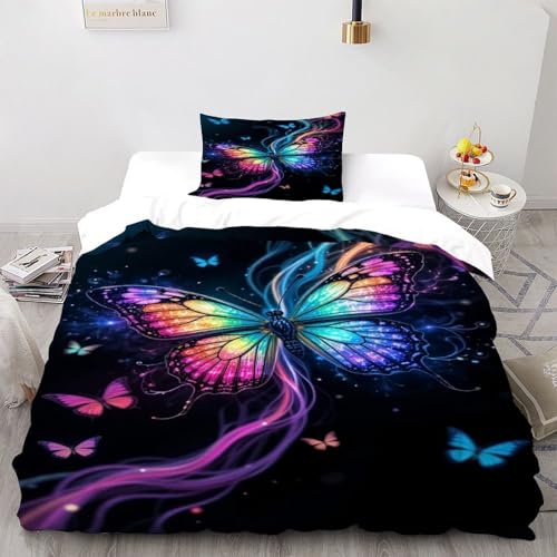 DICVXST 3D Neon Schmetterling mit Trails Bettwäsche-Sets Jugendliche Kind Band Bettwäsche 2er Set Microfaser Kissenbezüge Mit Reißverschluss Single（135x200cm） von DICVXST