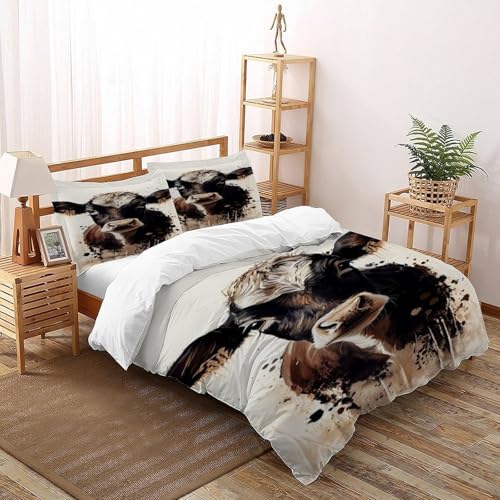 DICVXST 3D Rustikale Aquarellküh Bettwäsche Set Jugendliche Kind Band Bettwäsche 3er Set Modern Kissenbezüge Mit ReißVerschluss Soft King（220x240cm） von DICVXST