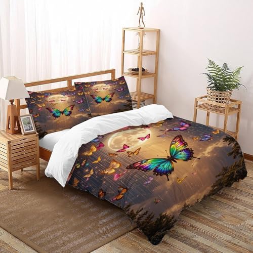 DICVXST 3D Schmetterlinge unter Mondlicht Bettwäsche-Sets Jugendliche Kind Band Bettwäsche 3er Set Mikrofaser Kissenbezüge Mit Reißverschluss Double（200x200cm） von DICVXST