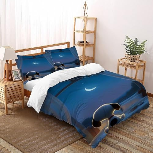 DICVXST 3D Snoopy Mond Traum Bettbezug Set Junge Mädchen Band Bettwäsche 3er Set Microfaser Kissenbezüge Mit ReißVerschluss Soft King（220x240cm） von DICVXST